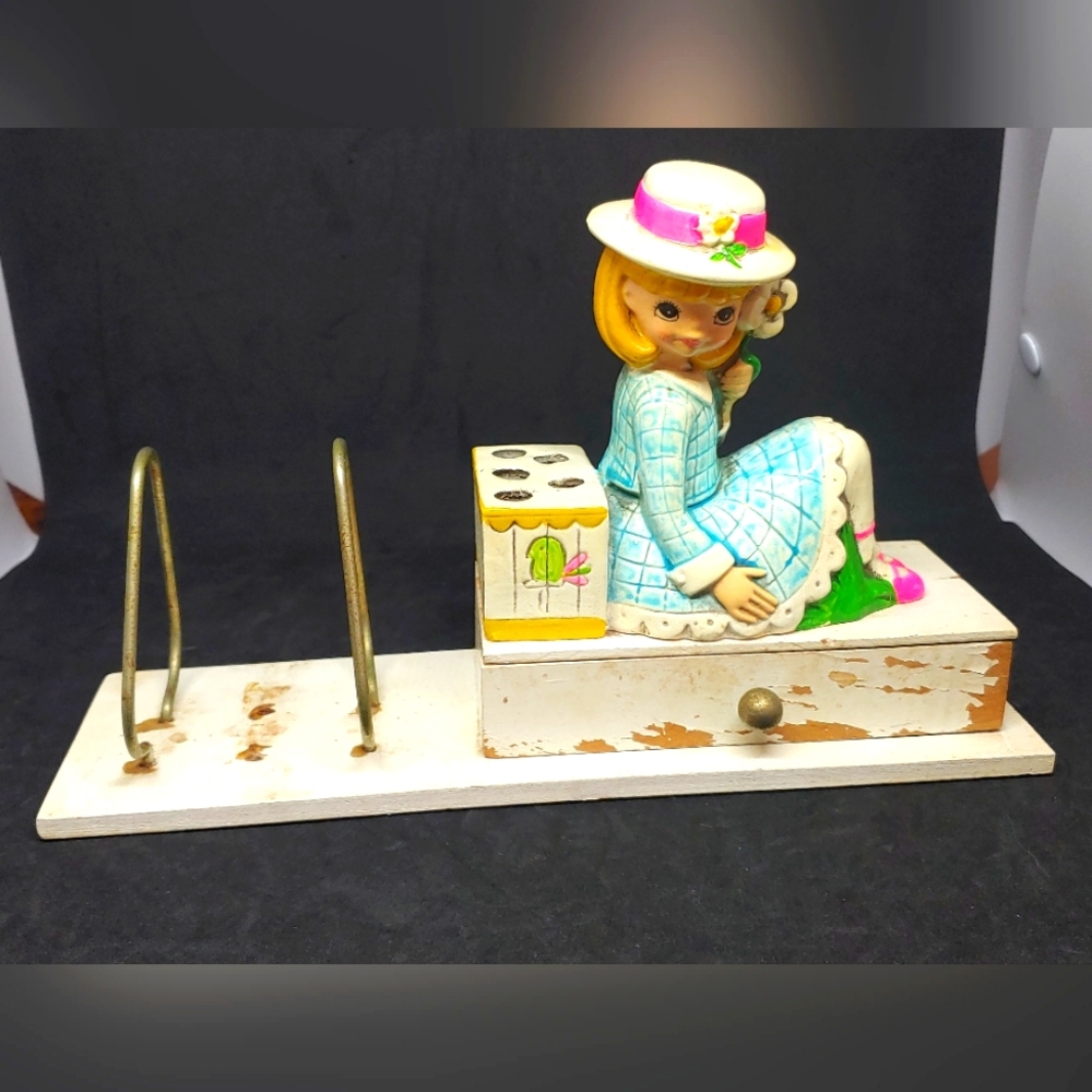 Vtg 60's Earl Bernard Retro Kitsch Girl Figuirine Letter Pen Pencil Holder AS IS